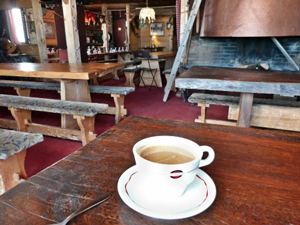 Coffee in the Caribou mountain restaurant, Val Thorens