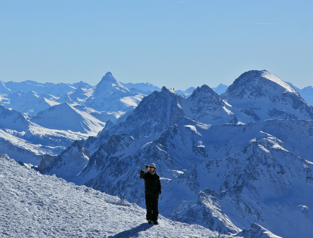 Skier takes selfie, Cime de Caron Val Thorens, January 2016