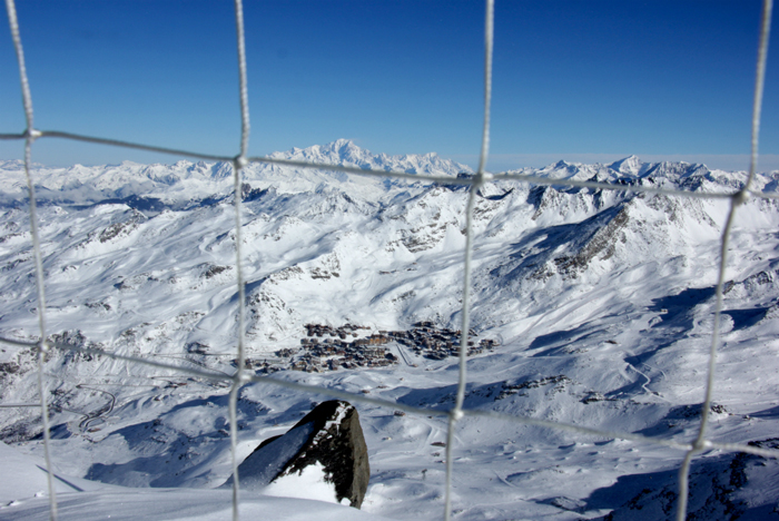 Val Thorens and Mont Blanc behind
